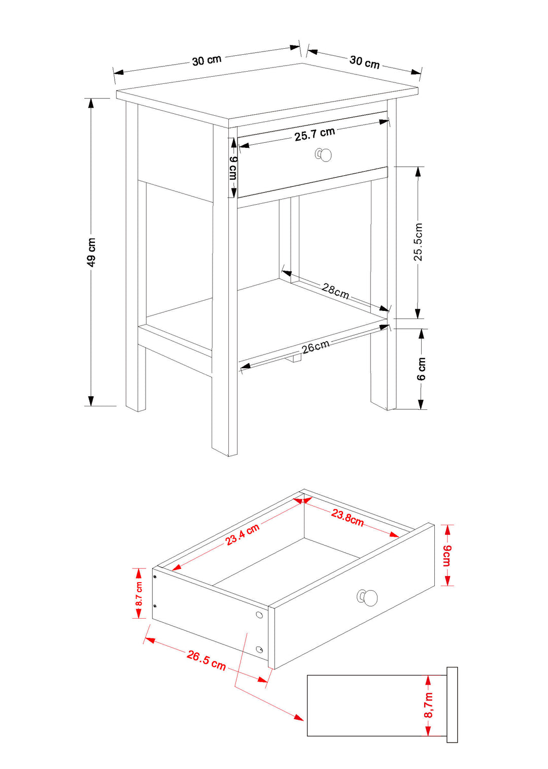 Options White Shaker, 1 Drawer Petite Bedside Cabinet White  (DHD) Image 4
