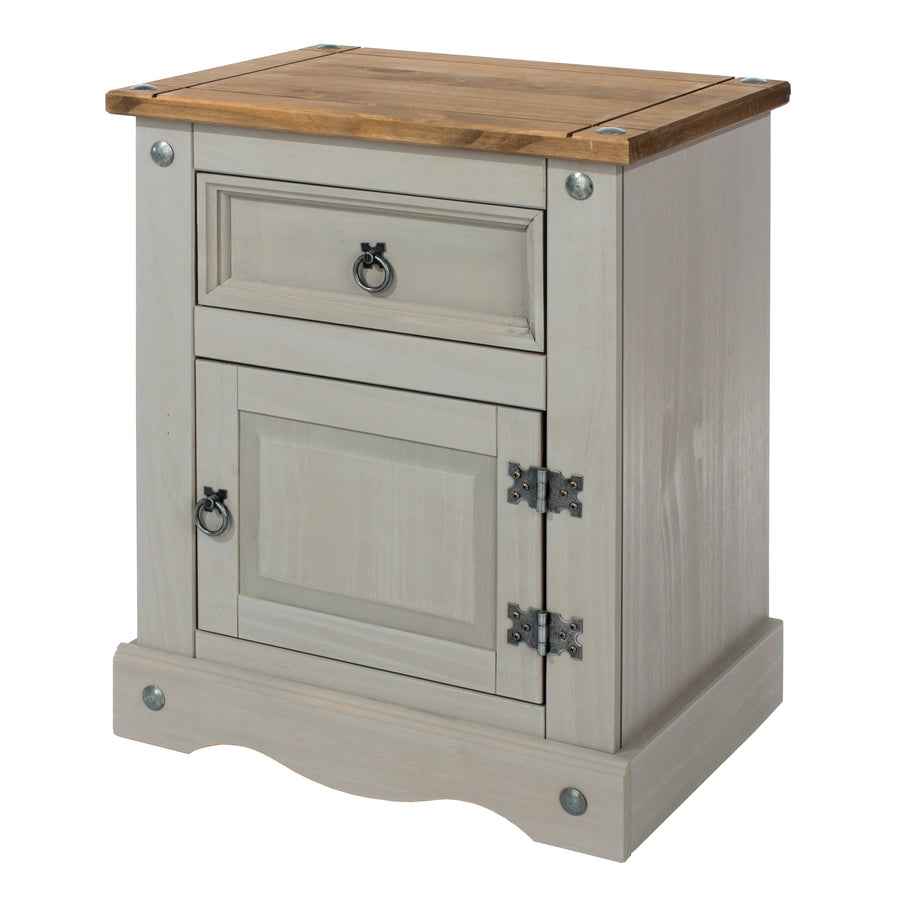 Corona Grey 1 Door, 1 Drawer Bedside Cabinet  Grey Wax Antique Waxed Pine (DHD) Image 1