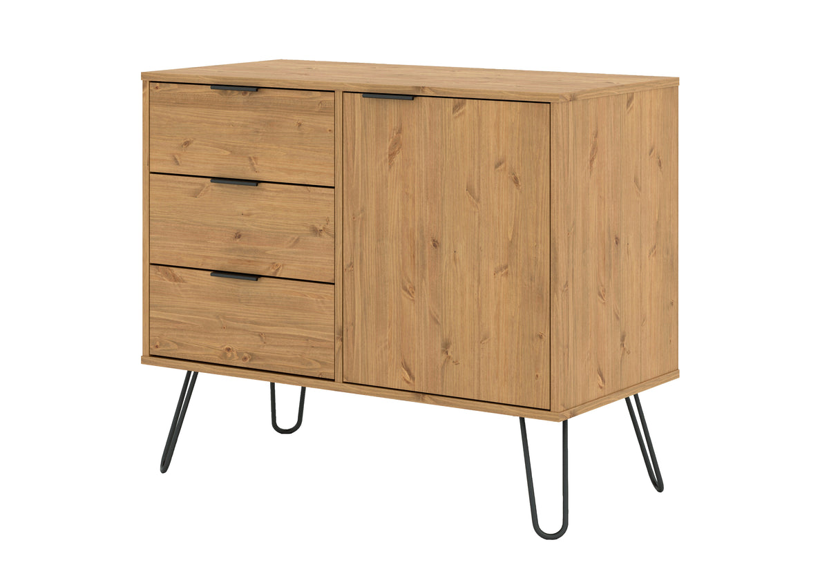 Augusta Pine Small Sideboard With 1 Door, 3 Drawers Antique Waxed Pine Black (DHD) Image 1