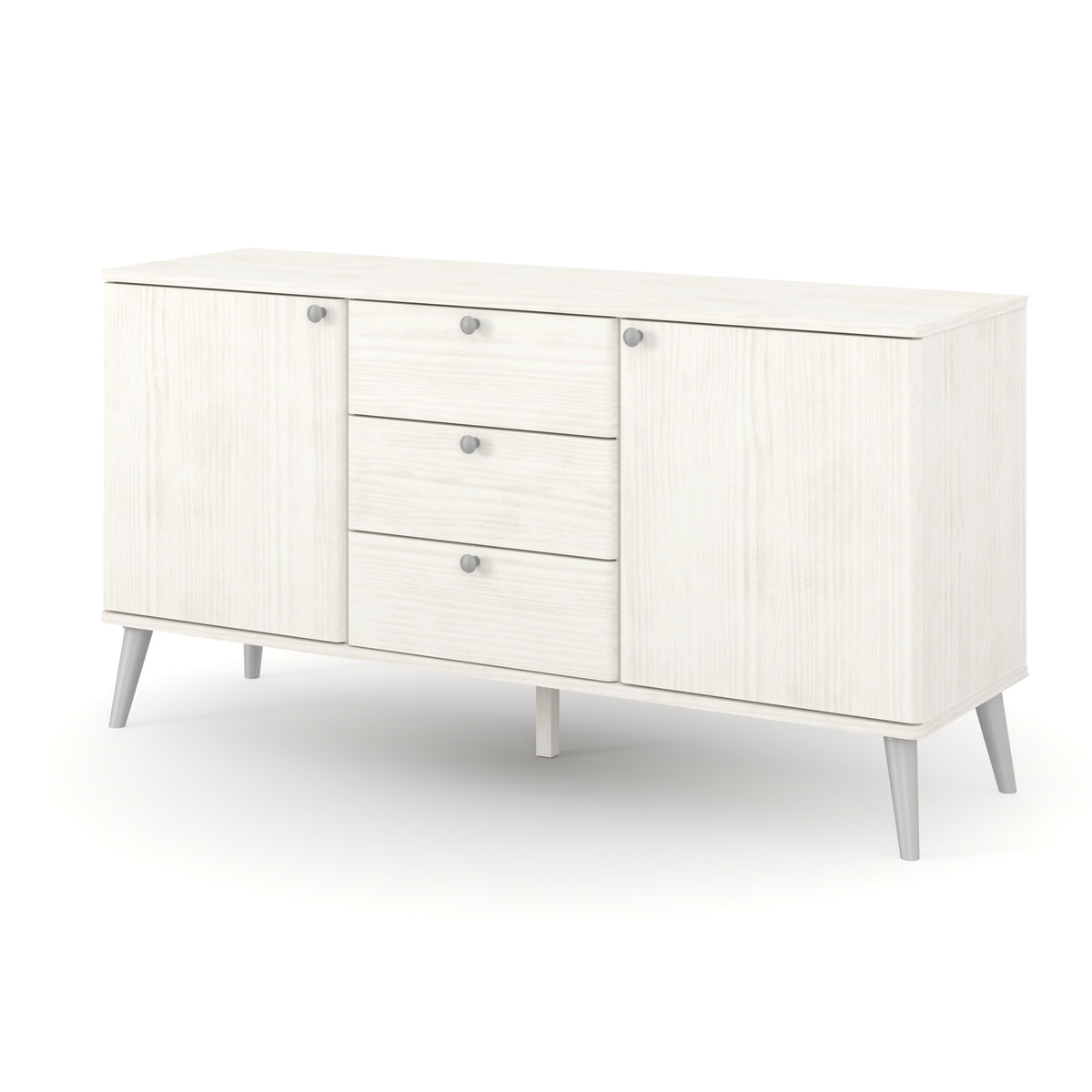 Augusta Curve Medium Sideboard With 2 Doors, 3 Drawers  White Silver (DHD) Image 1