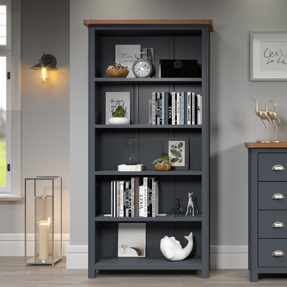 Dunkeld Tall Bookcase  Midnight Blue Antique Oak Effect Wax (DHD) Image 2