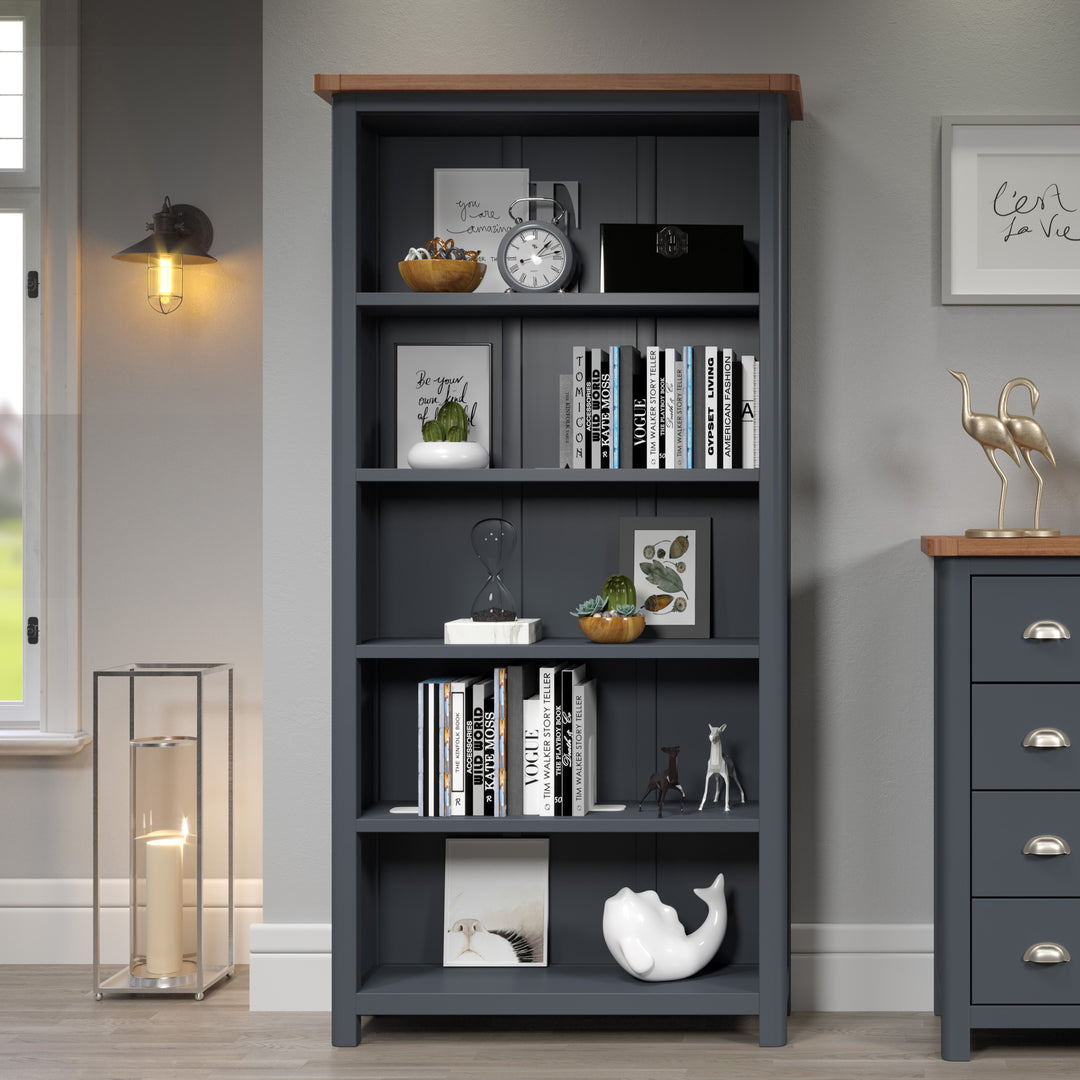 Dunkeld Tall Bookcase  Midnight Blue Antique Oak Effect Wax (DHD) Image 2
