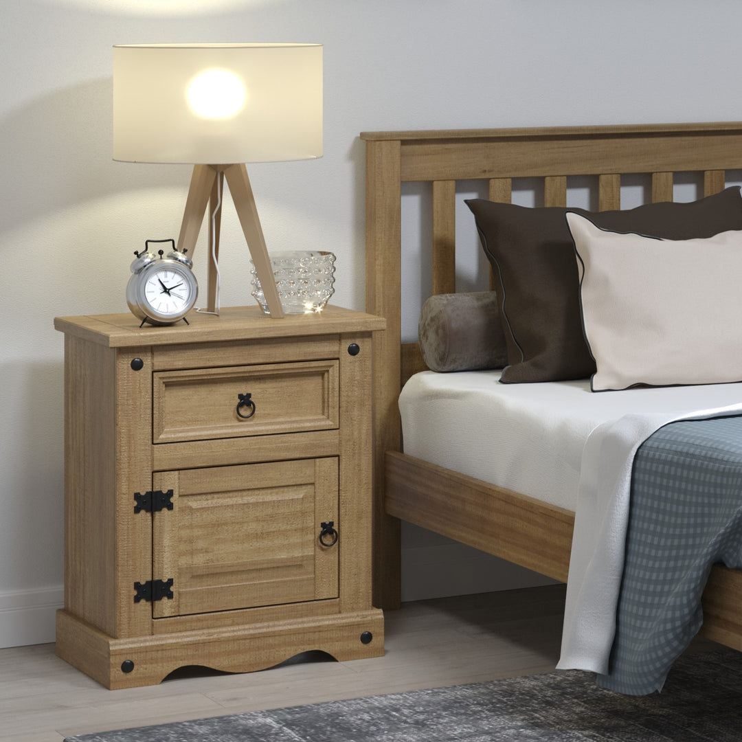 Corona 1 Door, 1 Drawer Bedside Cabinet  Antique Waxed Pine  (DHD) Image 5