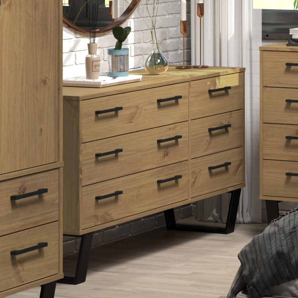 Texas 3+3 Drawer Wide Chest Of Drawers  Antique Waxed Pine Black (DHD) Image 5