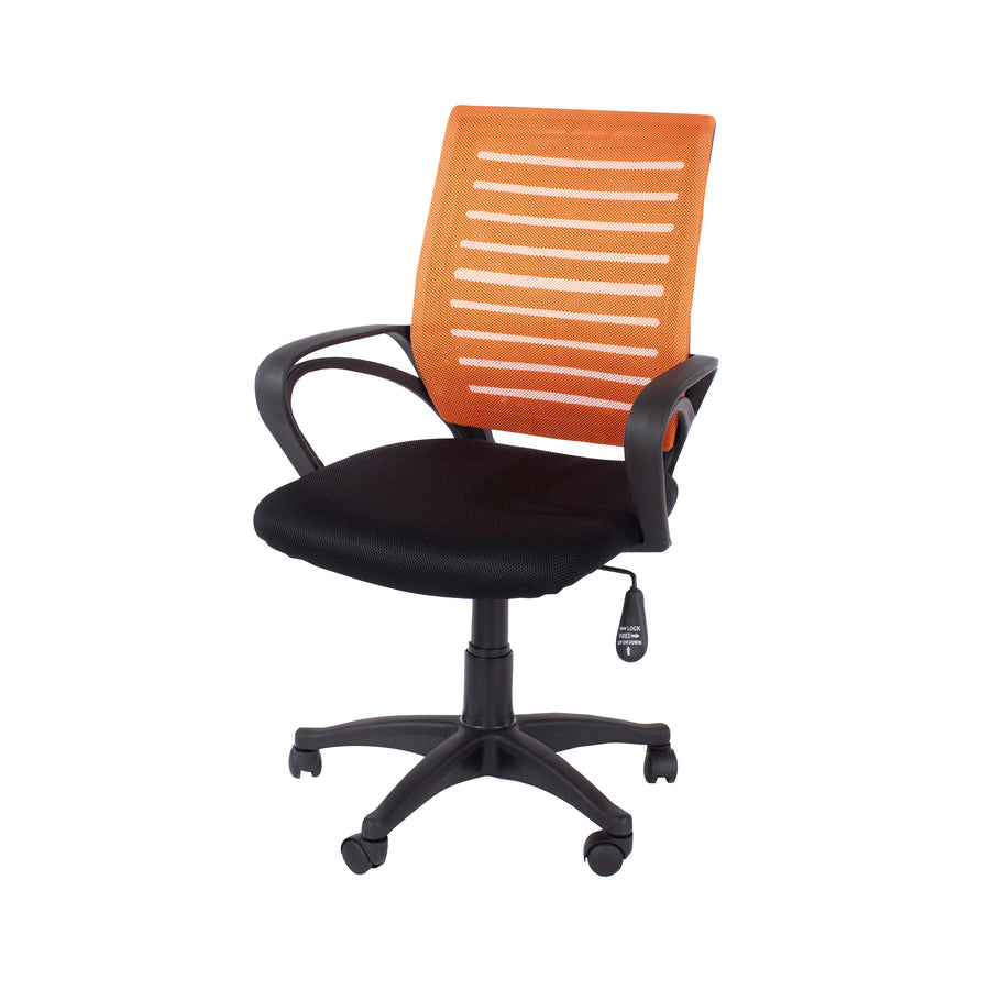 Loft Home Office Study Chair With Arms, Orange Mesh Back, Black Fabric Seat & Black Base Black Orange (DHD) Image 1