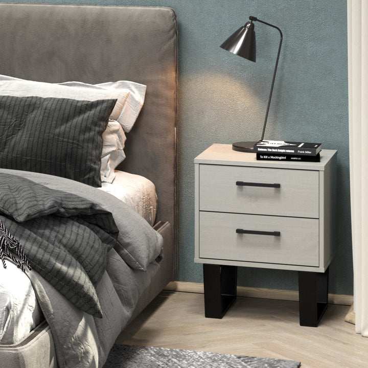Texas 2 Drawer Bedside Cabinet Grey Waxed Pine Black (DHD) Image 4