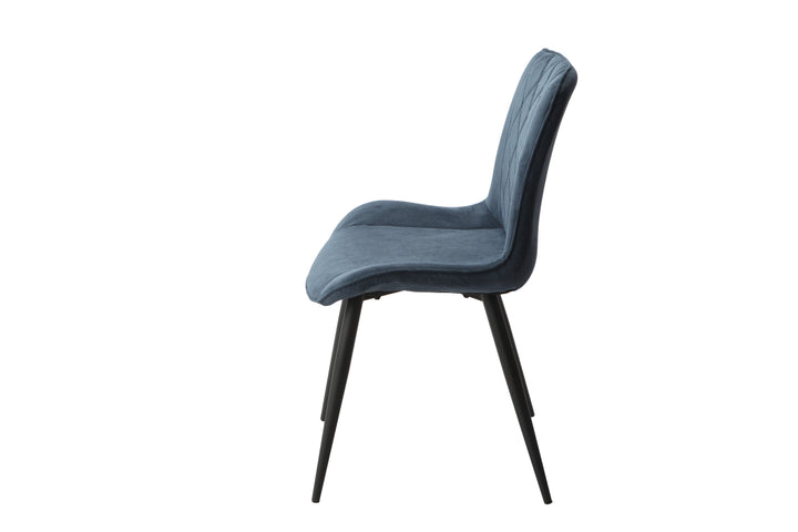 Aspen Diamond Stitch Blue Cord Fabric Dining Chair, Black Tapered Legs (Pair) Blue Black (DHD) Image 3