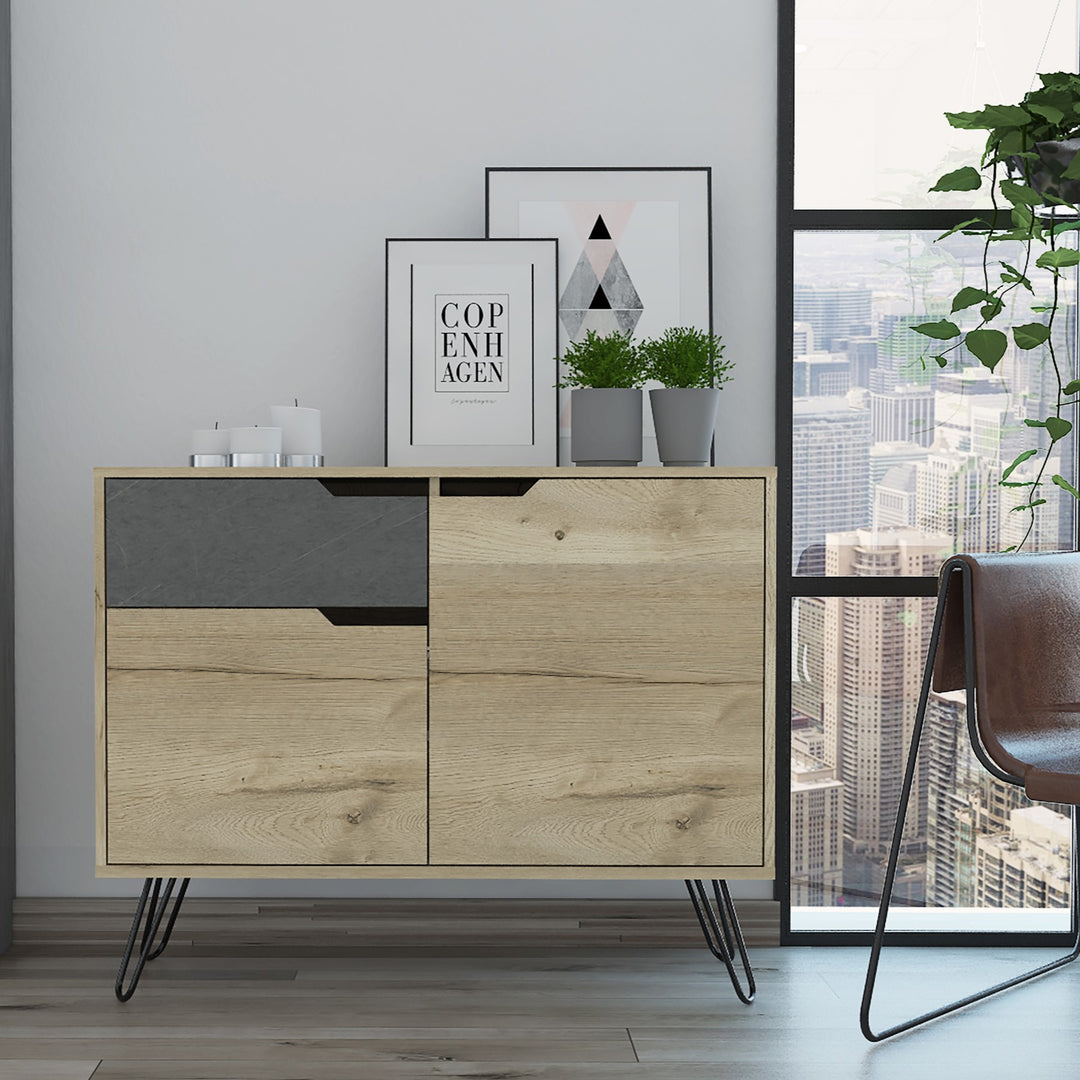 Manhattan Small Sideboard With 2 Doors & 1 Drawer  Bleached Pine Grey Stone (DHD) Image 4