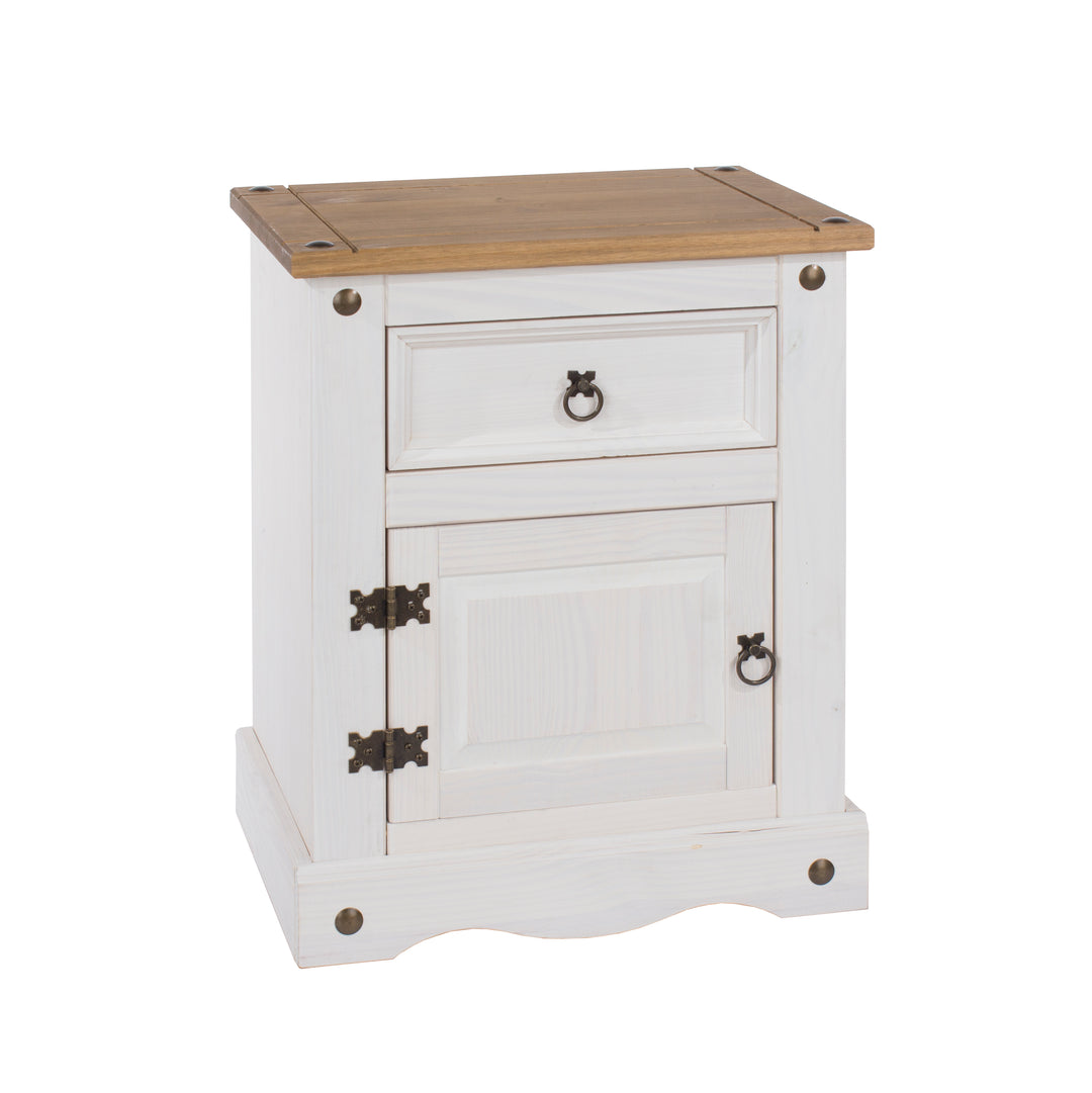 Corona White 1 Door, 1 Drawer Bedside Cabinet  White Wax Antique Waxed Pine (DHD) Image 3