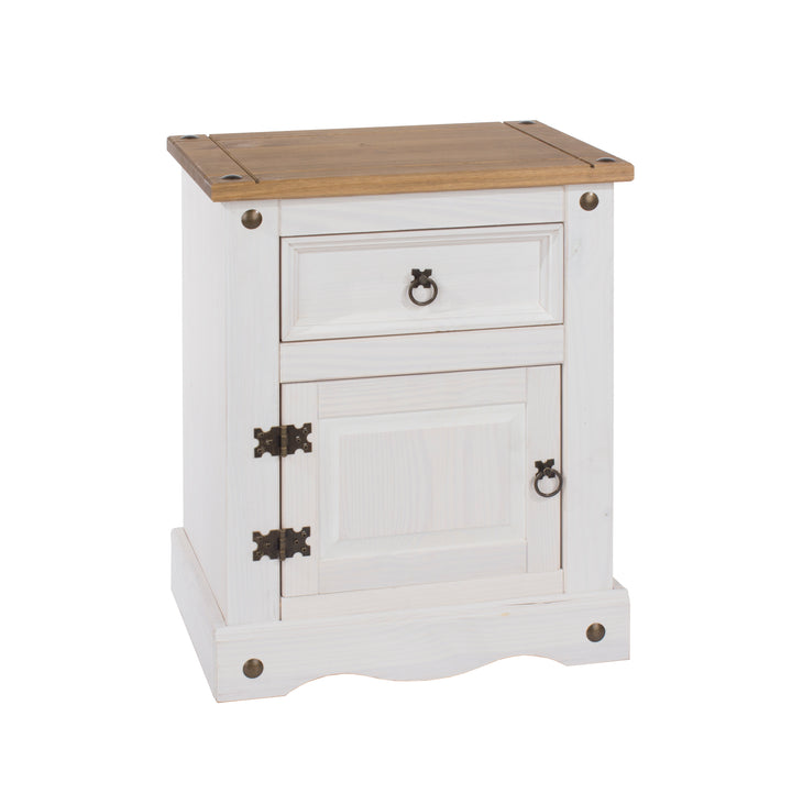 Corona White 1 Door, 1 Drawer Bedside Cabinet  White Wax Antique Waxed Pine (DHD) Image 3