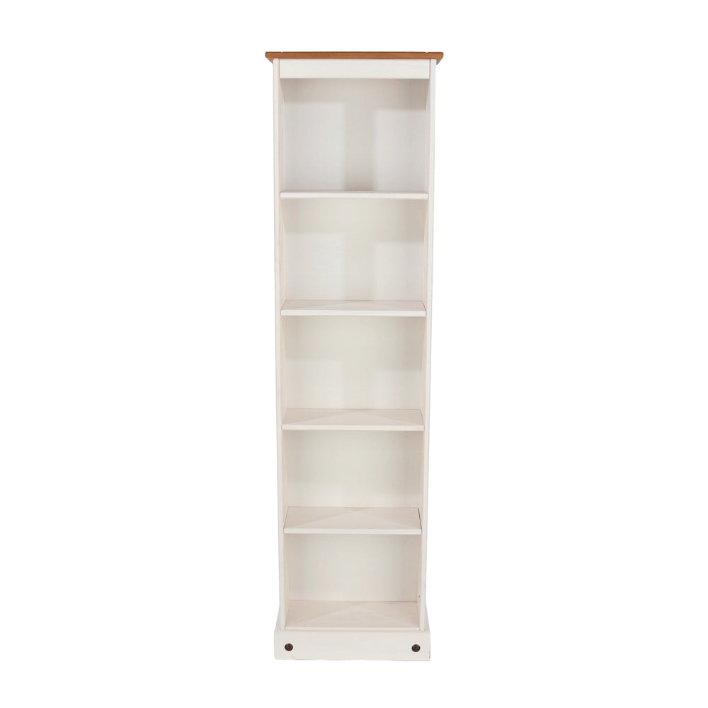 Corona White Tall Narrow Bookcase White Wax Antique Waxed Pine (DHD) Image 2