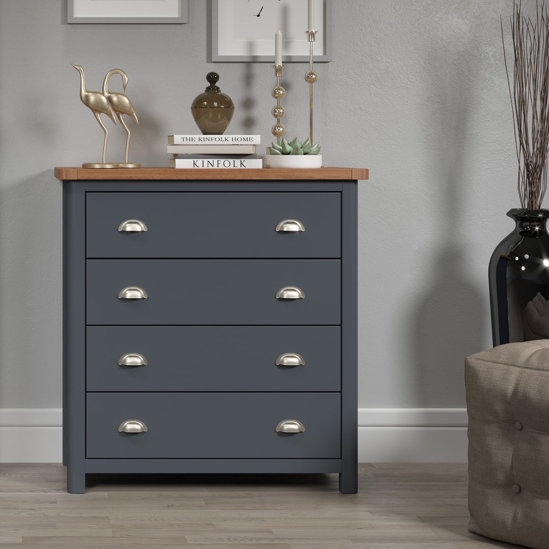Dunkeld 4 Drawer Chest Midnight Blue Antique Oak Effect Wax (DHD) Image 4