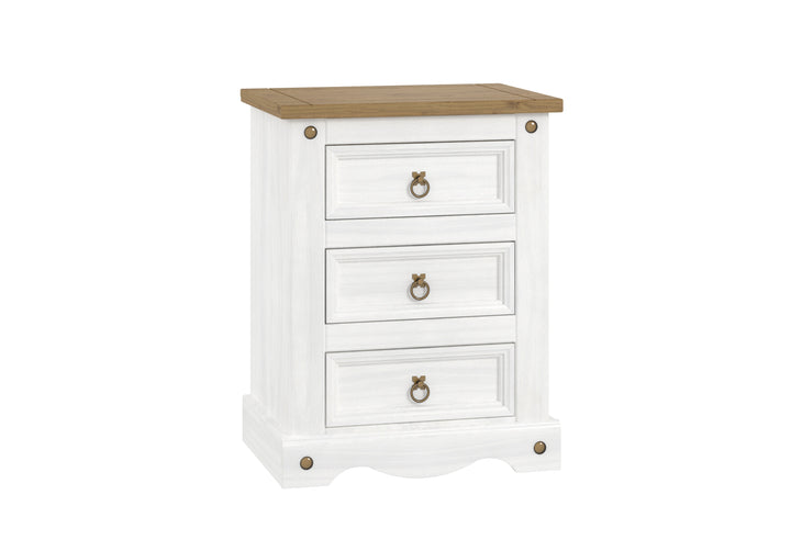 Corona White 3 Drawer Bedside Cabinet  White Wax Antique Waxed Pine (DHD) Image 3