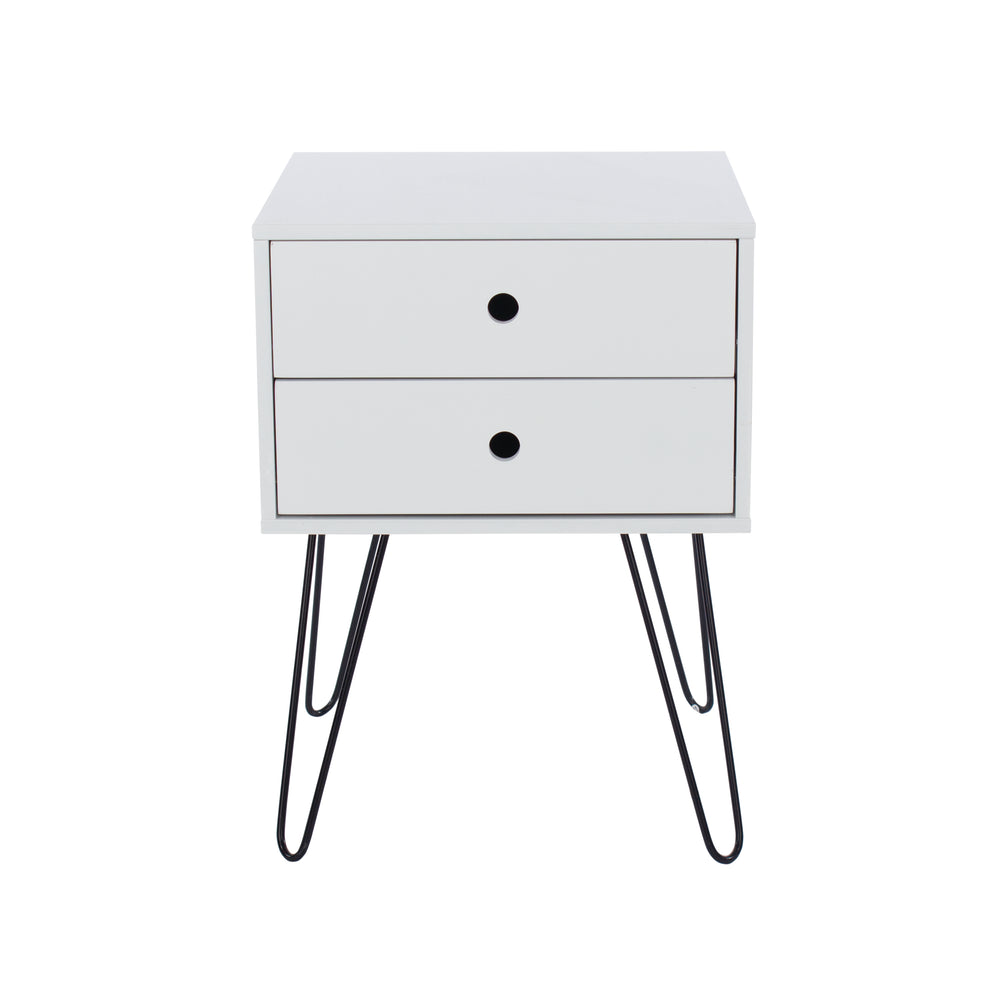 Options White Telford, White & Metal 2 Drawer Bedside Cabinet White Black (DHD) Image 2