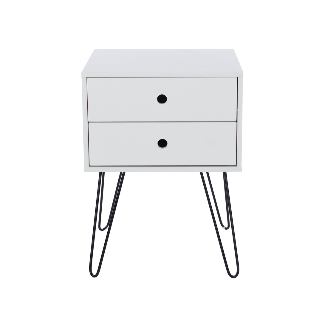 Options White Telford, White & Metal 2 Drawer Bedside Cabinet White Black (DHD) Image 2