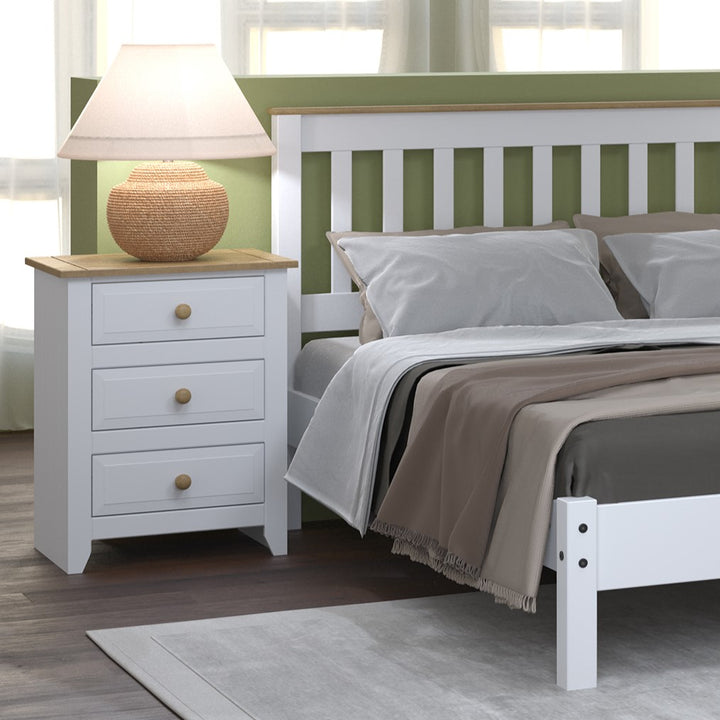 Capri 3 Drawer Bedside Cabinet White Antique Waxed Pine (DHD) Image 5