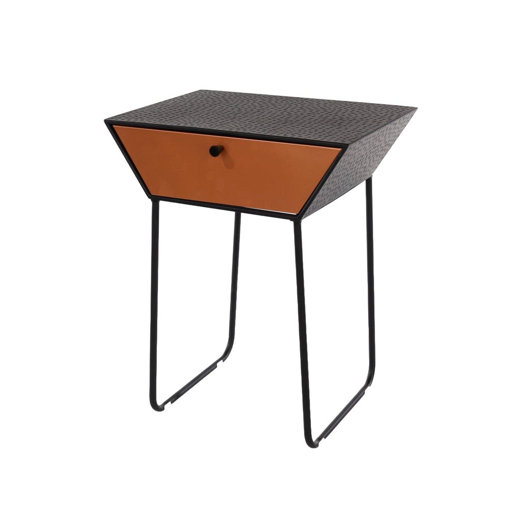 Options Apollo Metal 1 Drawer Bedside Cabinet, Copper Drawer, Black Cabinet, Handle And Legs Black Copper (Self Assembly) (DHD)