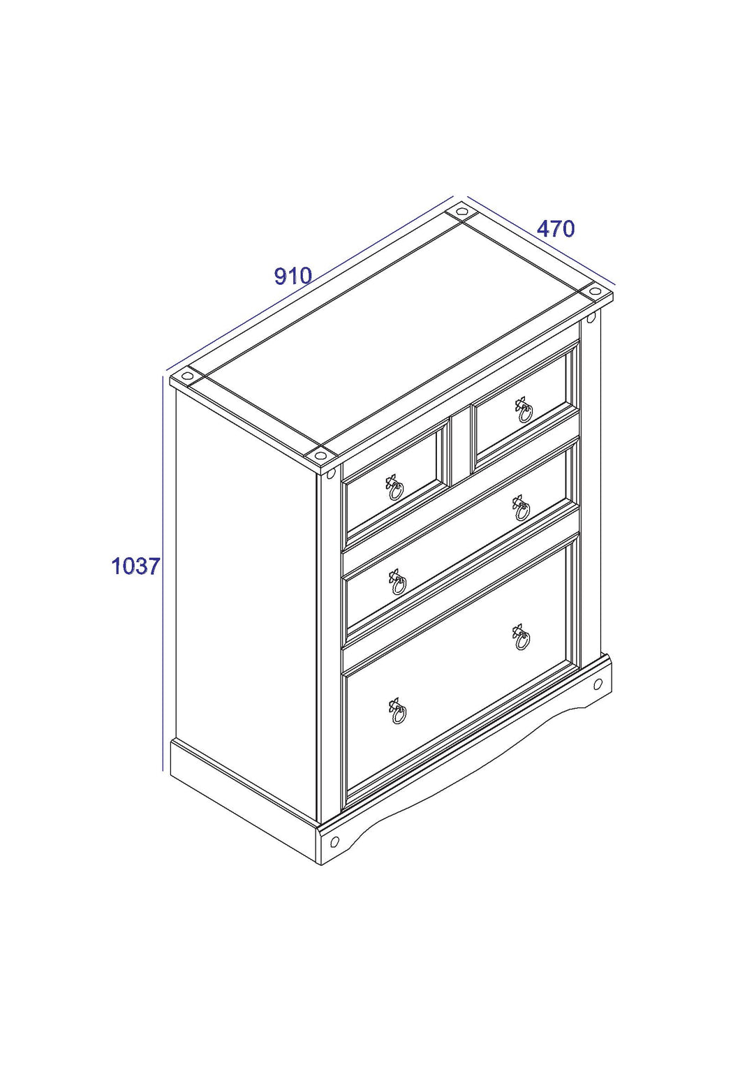 Corona Grey 2+2 Drawer Chest  Grey Wax Antique Waxed Pine (DHD) Image 6