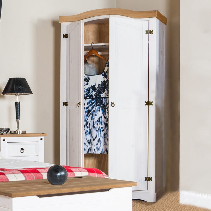 Corona White 2 Door Wardrobe  White Wax Antique Waxed Pine (DHD) Image 5