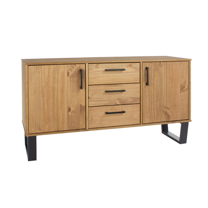 Texas Medium Sideboard With 2 Doors, 3 Drawers Antique Waxed Pine Black (DHD) Image 3