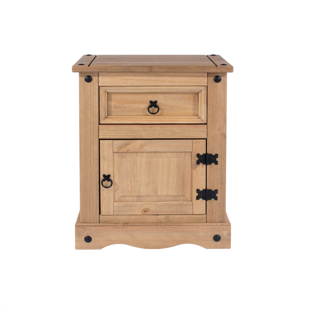 Corona 1 Door, 1 Drawer Bedside Cabinet  Antique Waxed Pine  (DHD) Image 2