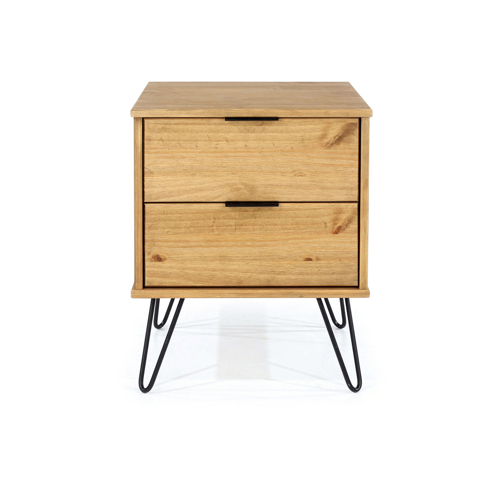 Augusta Pine 2 Drawer Bedside Cabinet Antique Waxed Pine Black (DHD) Image 2