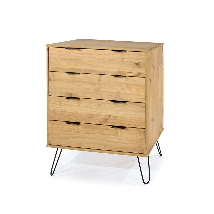 Augusta Pine 4 Drawer Chest Of Drawers Antique Waxed Pine Black (DHD) Image 1