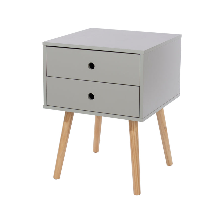 Options Grey Scandia, 2 Drawer & Wood Legs Bedside Cabinet  Grey Pine (DHD) Image 1
