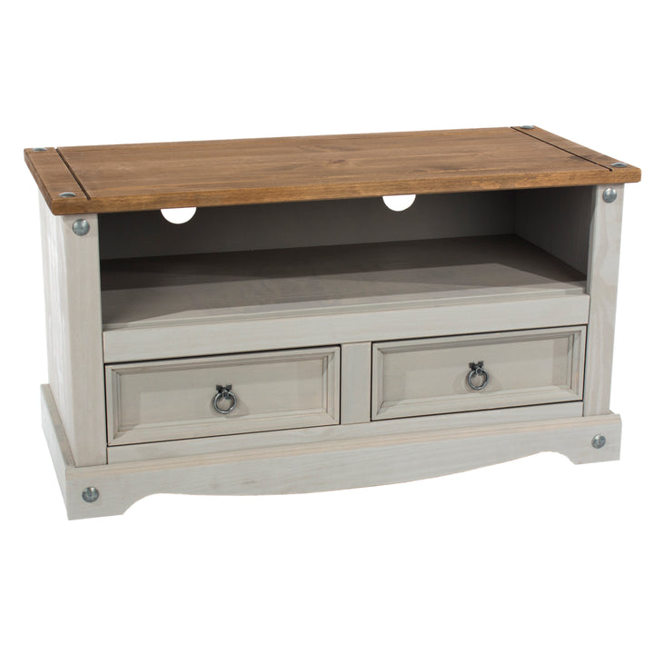 Corona Grey Flat Screen Tv Unit Grey Wax Antique Waxed Pine (DHD) Image 3