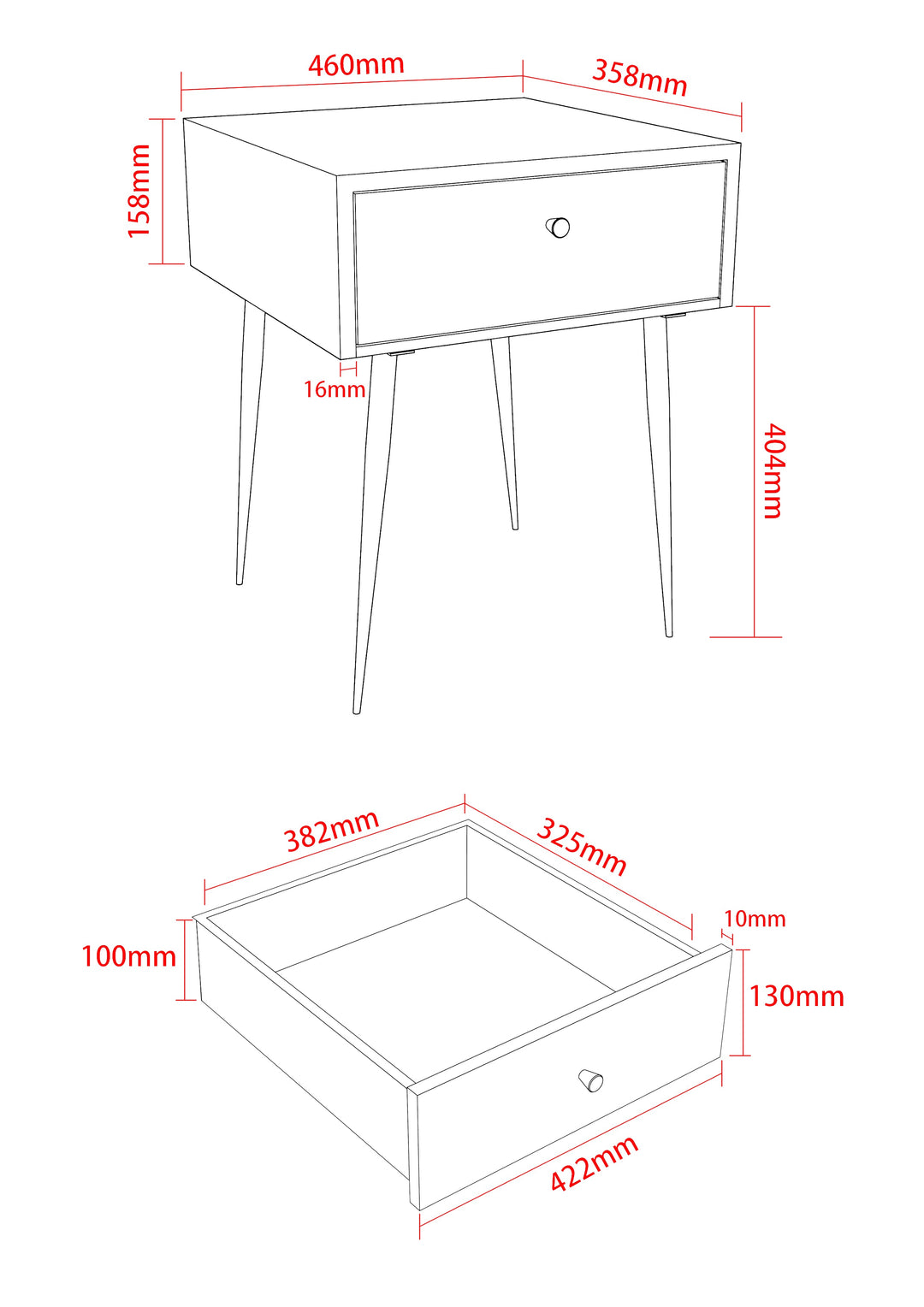 Options Saturn Metal 1 Drawer Bedside Cabinet, White With Gold Handle  White Gold (Self Assembly) (DHD)