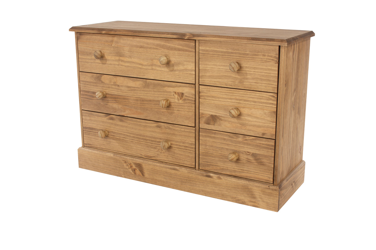 Cotswold 3+3 wide chest of drawers in antique waxed pine