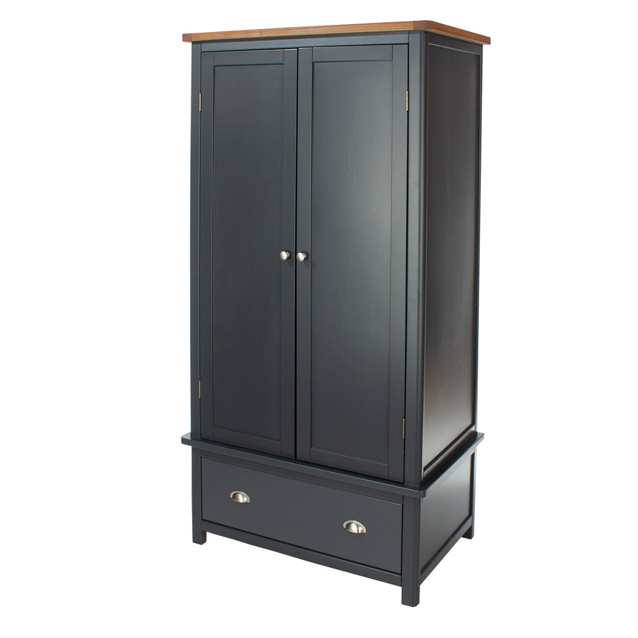 Dunkeld 2 Door, 1 Drawer Wardrobe Midnight Blue Antique Oak Effect Wax (DHD) Image 1