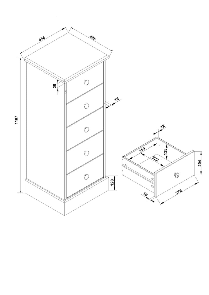 Cotswold 5 Drawer Narrow Chest Antique Waxed Pine  (DHD) Image 6