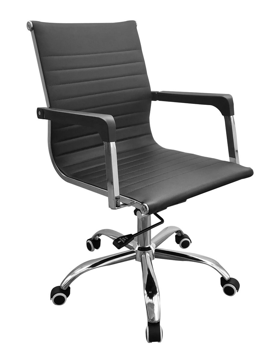 Loft Home Office Home Office Chair With Contour Back In Black Faux Leather With Chrome Base Black Chrome (DHD) Image 1