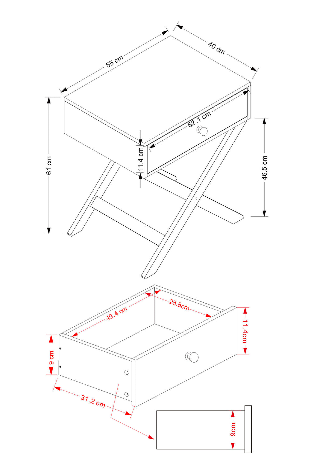 Options White X Leg  1 Drawer Petite Bedside Cabinet White  (DHD) Image 6