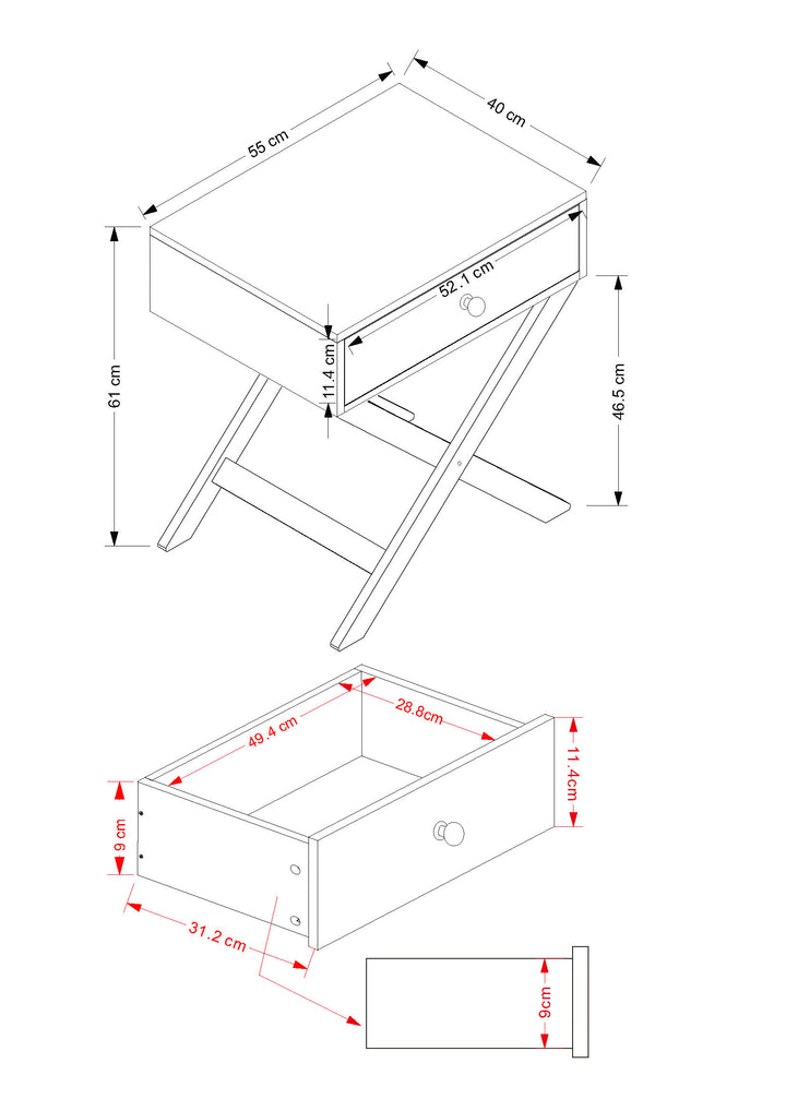 Options White X Leg  1 Drawer Petite Bedside Cabinet White  (DHD) Image 6