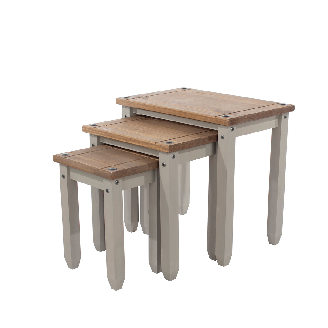 Corona Grey Nest Of Tables Grey Wax Antique Waxed Pine (DHD) Image 4