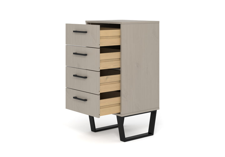 Texas 4 Drawer Narrow Chest Of Drawers Grey Waxed Pine Black (DHD) Image 3