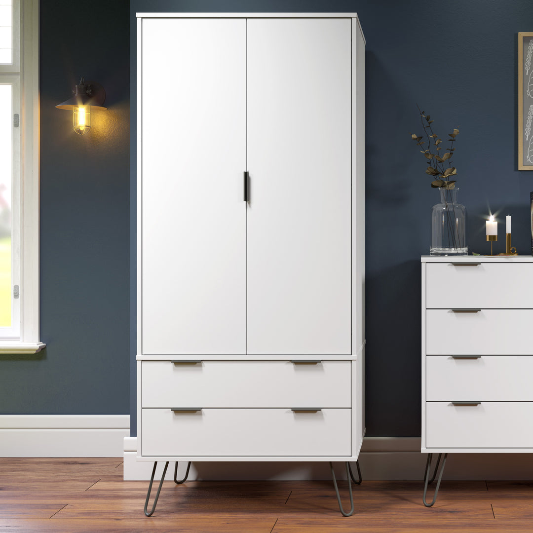 Augusta White 2 Door, 2 Drawer Wardrobe White    (DHD) Image 6