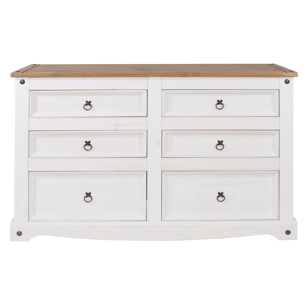 Corona White 3+3 Drawer Wide Chest  White Wax Antique Waxed Pine (DHD) Image 2