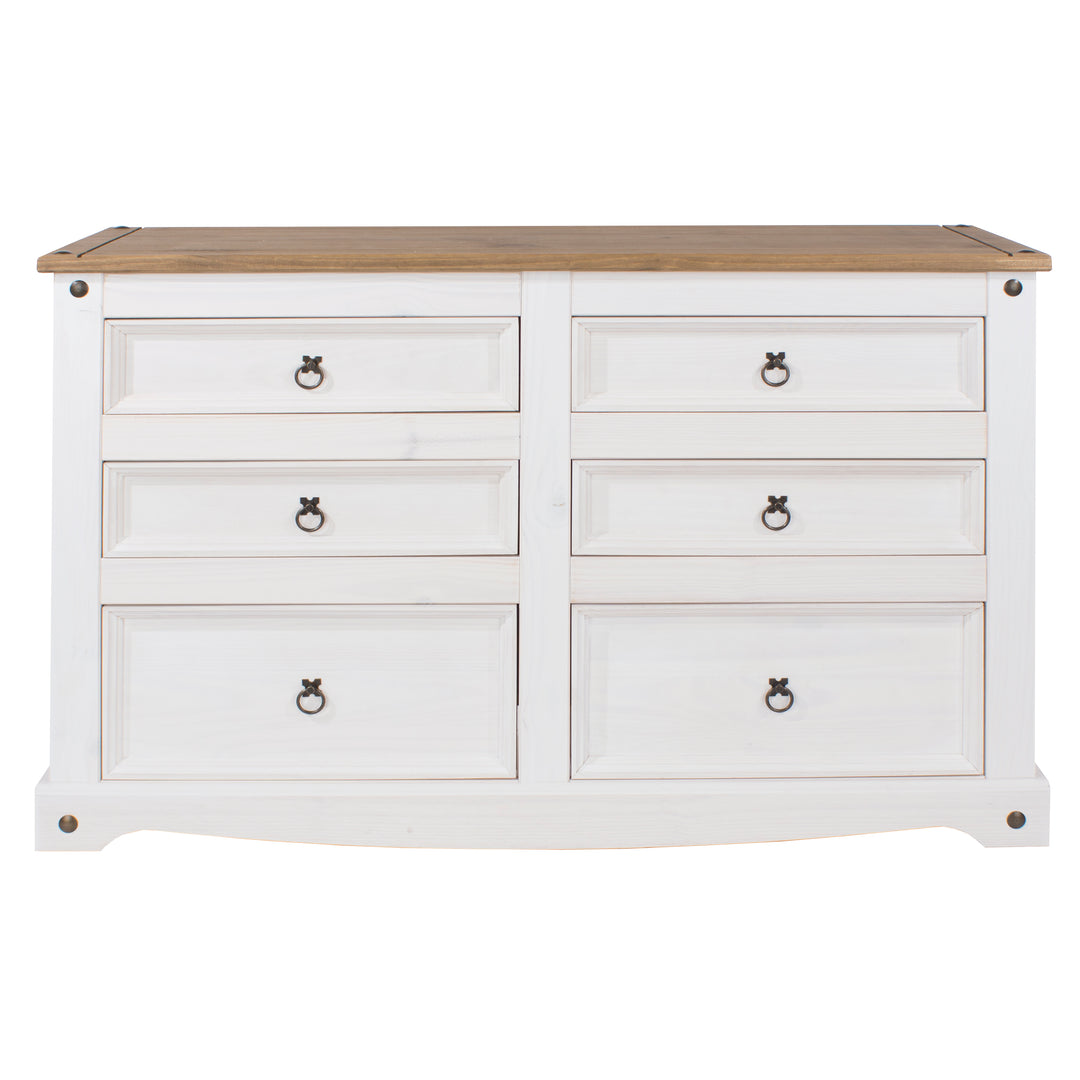 Corona White 3+3 Drawer Wide Chest  White Wax Antique Waxed Pine (DHD) Image 2