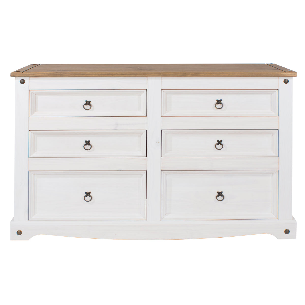 Corona White 3+3 Drawer Wide Chest  White Wax Antique Waxed Pine (DHD) Image 2