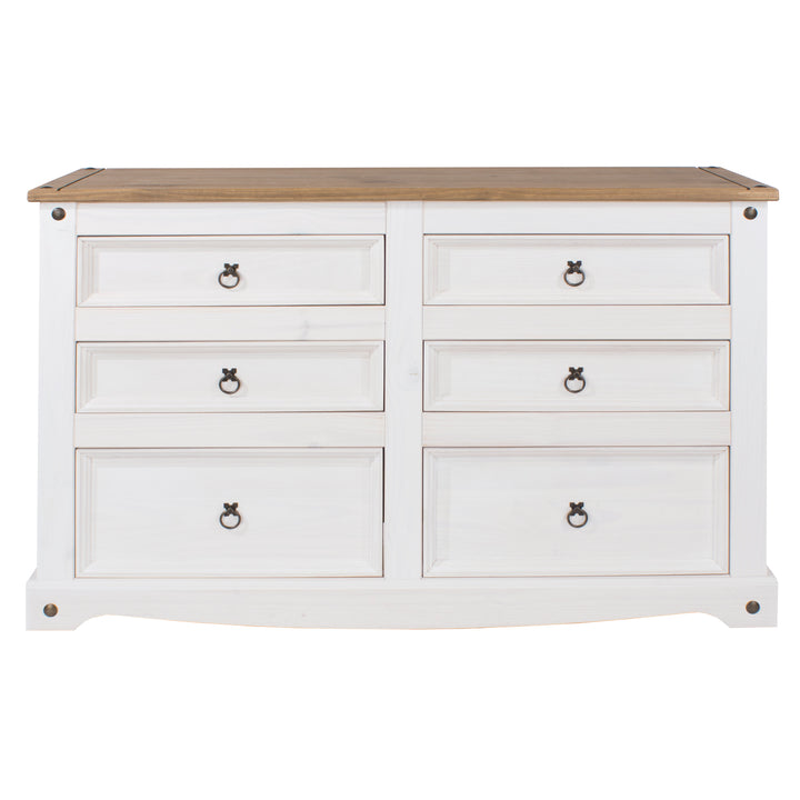 Corona White 3+3 Drawer Wide Chest  White Wax Antique Waxed Pine (DHD) Image 2