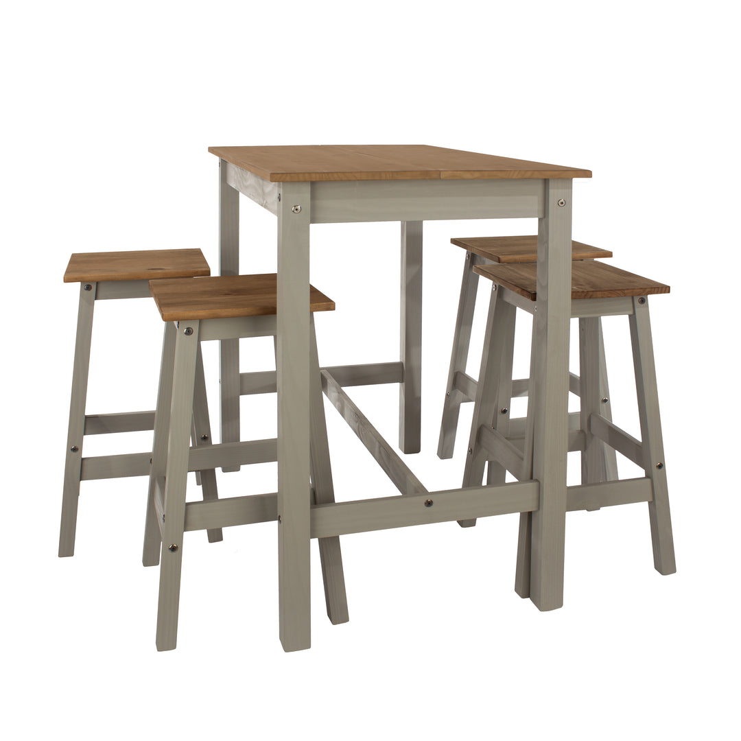 Linea Linea Breakfast Table & 4 High Stool Set Grey Antique Waxed Pine (DHD) Image 4
