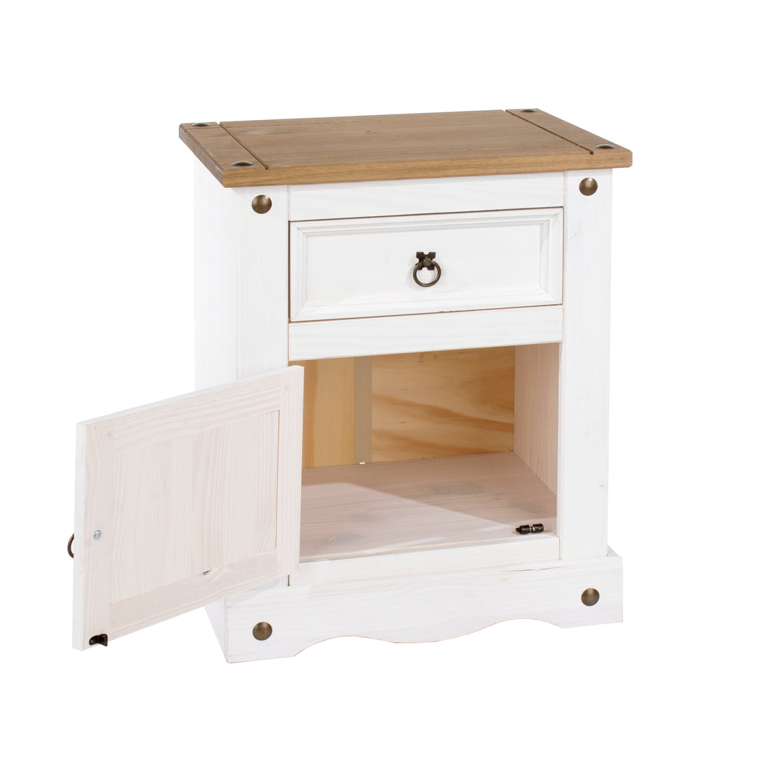 Corona White 1 Door, 1 Drawer Bedside Cabinet  White Wax Antique Waxed Pine (DHD) Image 5