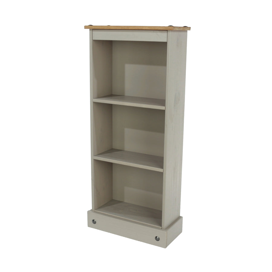 Corona Grey Low Narrow Bookcase Grey Wax Antique Waxed Pine (DHD) Image 1