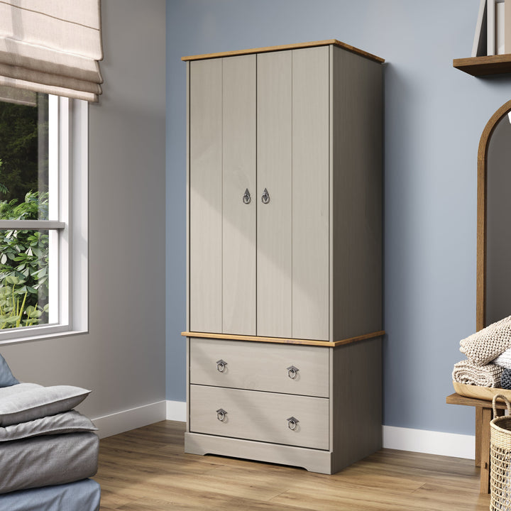 Corona Classic 2 Door, 2 Drawer Wardrobe Grey Antique (Self Assembly) (DHD)