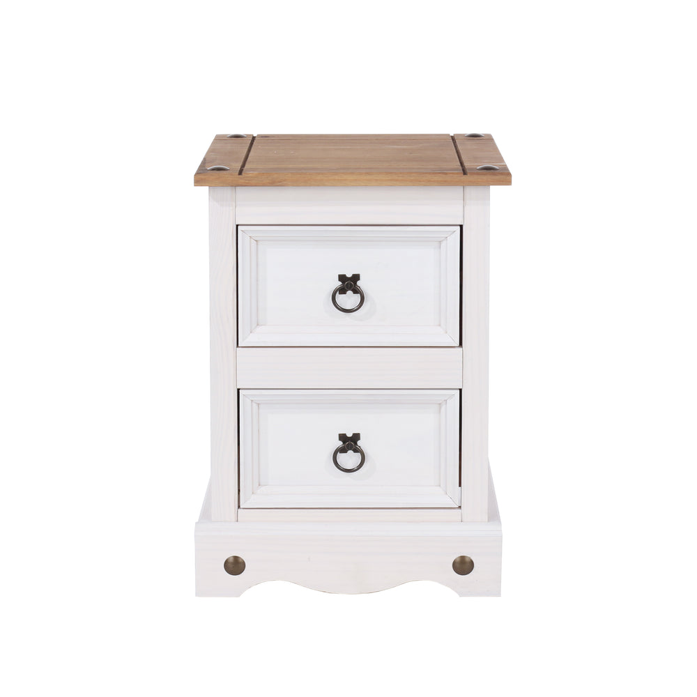 Corona White 2 Drawer Petite Bedside Cabinet White Wax Antique Waxed Pine (DHD) Image 2