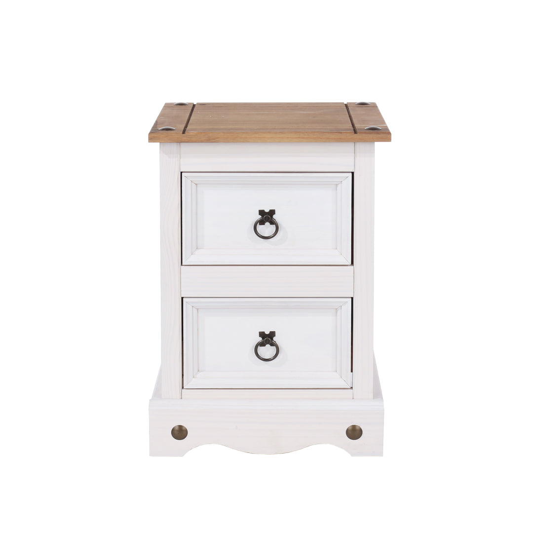 Corona White 2 Drawer Petite Bedside Cabinet White Wax Antique Waxed Pine (DHD) Image 2