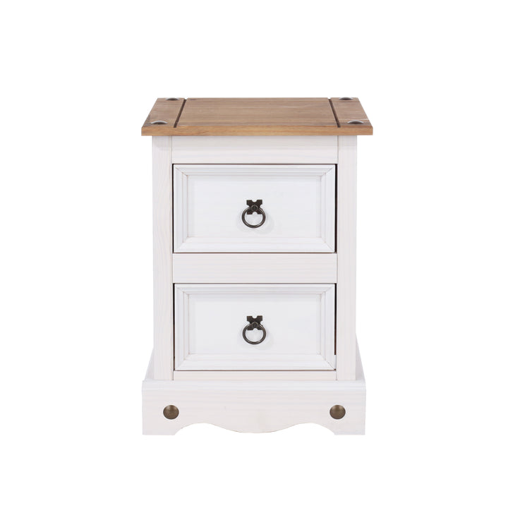 Corona White 2 Drawer Petite Bedside Cabinet White Wax Antique Waxed Pine (DHD) Image 2